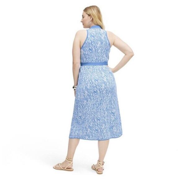 NWT DVF for Target Sea Twig Blue Sleeveless Knit Midi Wrap Dress Women's Size M - Picture 2 of 8